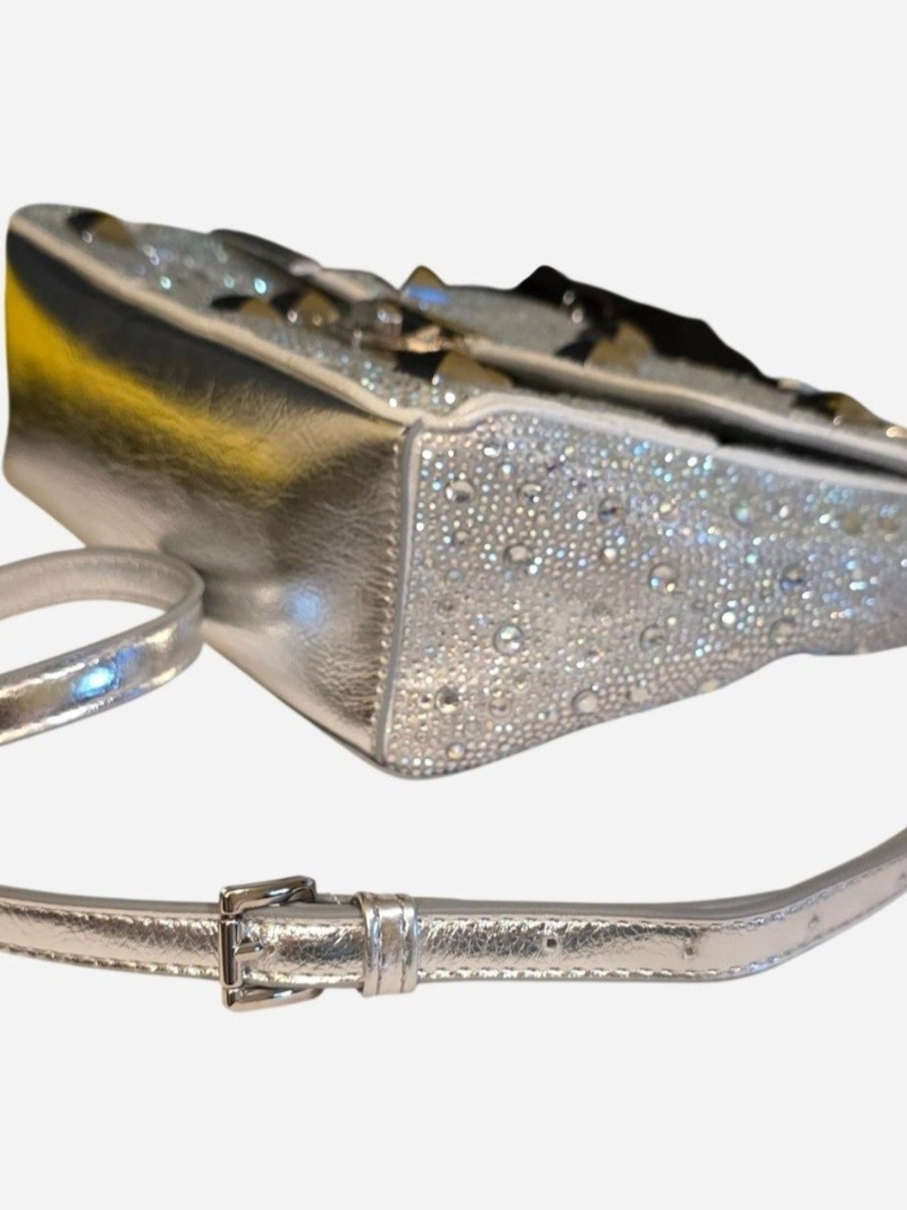 LIKE-NEW Betsey Johnson Silver Crystal Studded Purse w/Bow, Sparkle, Rhinestones - Picture 8 of 13